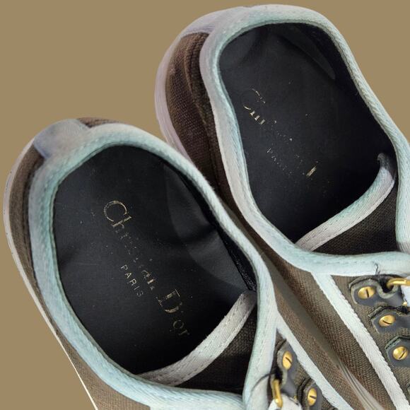 Christian Dior WalkNDior Canvas Sneakers Low Top Cap Toe JADIOR Lace Up Logo 7.5 - Picture 13 of 16